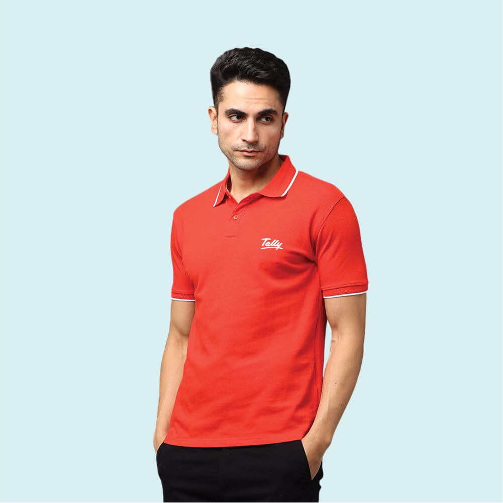 Greys&Blues Pima Collar T-Shirt-Red with White